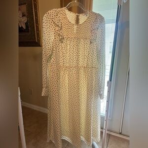Madewell Cream Dress with Black Polka Dots, Long Sleeve Ruffle Yoke